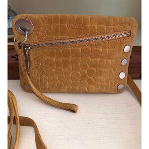 Hammitt Nash Small Gold Suede Crossbody Shoulder Handbag / Wristlet Or Clutch